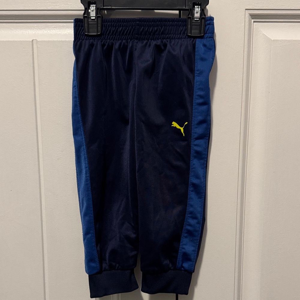 Puma Kids Dark Blue Joggers with Yellow Logo